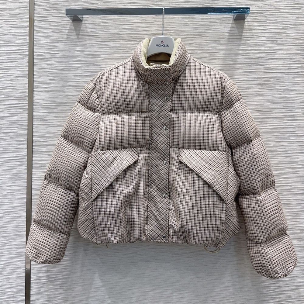 Moncler Beige Checked Quilted Puffer Jacket